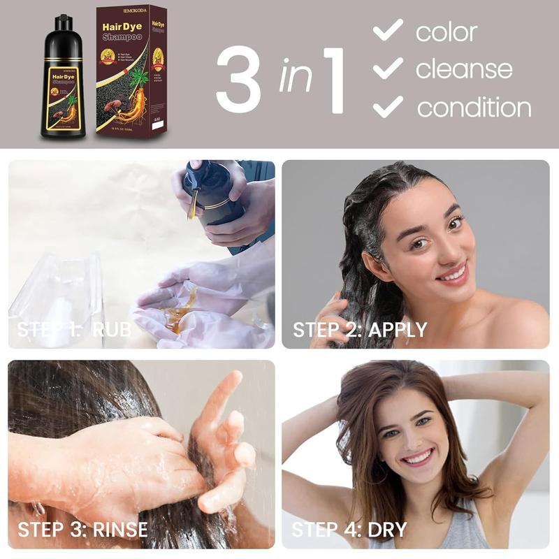 500ml Hair Dye Shampoo for Men &Women, Instant 3 in 1 +99.9% Grey Coverage - Plant Herbal Natural Ingredients Haircare Salon