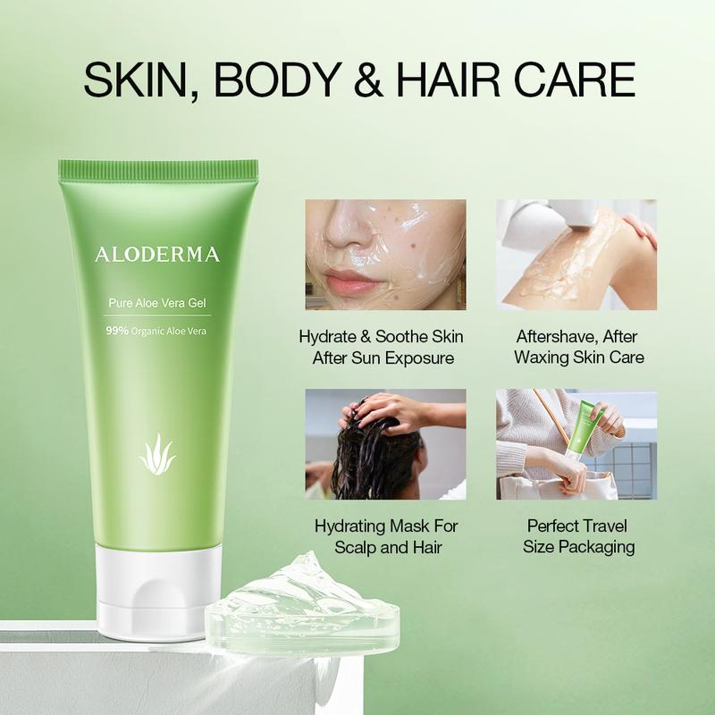 ALODERMA 99% Organic Aloe Vera Gel Made within 12 Hours of Harvest - 1.5oz Travel Size Squeeze Tube - Refreshing Aloe Gel for Face & Body, Cooling, Soothing Relief for Skin Repair & Sunburns