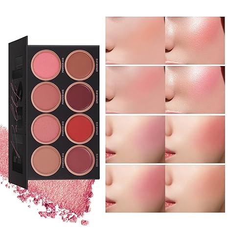 8 Colors Blush Palette, 4 Powder + 4 Cream Blush Palette, Contour and Highlight Blush Palette, Natural Nude Makeup Brighten Skin Tone Portable Makeup Blush, Professional Facial Makeup Blush