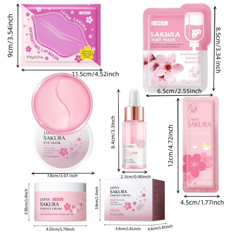 Sakura Flower Skincare Kit, 14pcs set Hydrating Skin Care Kit, Including Face Mask & Essence Cream & Eye Mask & Lip Mask, Moisturizing Skin Care Kit, Ordinary Skincare Products