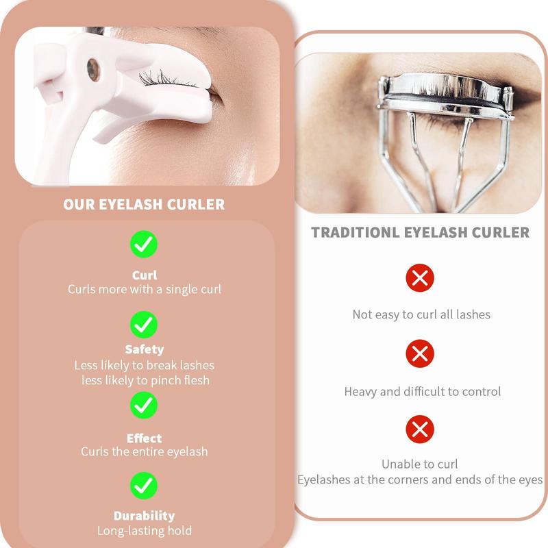 Wide Angle Eyelash Curlers, 2pcs set Portable Convenient Eyelash Curler & 2 Replacement Heads, Professional Eyelash Makeup Tools for Women