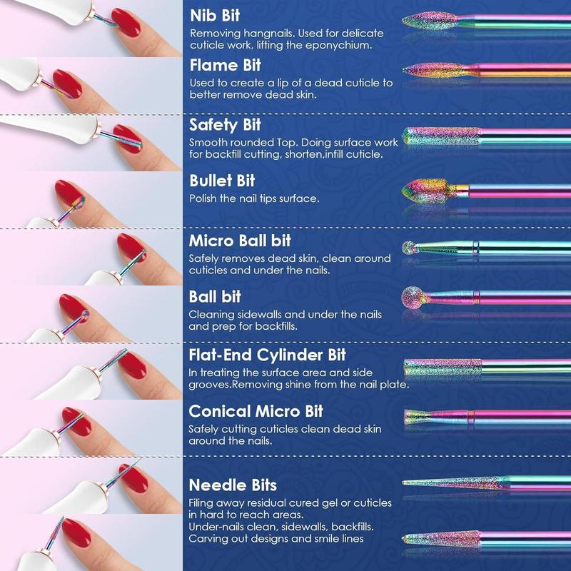 Nail Drill Bits Set with Nail Drill Holder Case, 21pcs set Diamond Cuticle Electric Nail File & Ceramic Acrylic Gel Nail Bit Kit, Manicure Pedicure Tool