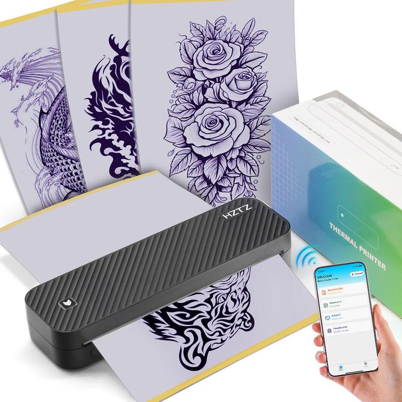 Portable Tattoo Paper Printer, 1 Set USB Rechargeable Tattoo Stencil Printer with Paper & Cable, Tattoo Stencil Printer for Home & Office