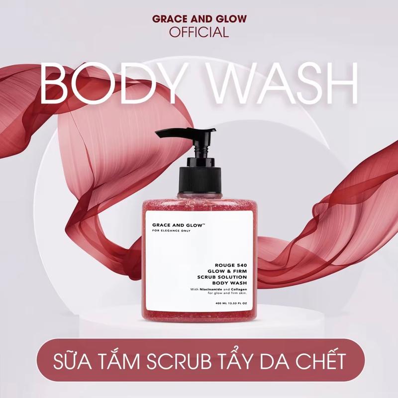 Grace and Glow : Rouge 540 Scrub solution Body Wash with Niacinamide and Collagen for Glow and Firm Skin 400ml