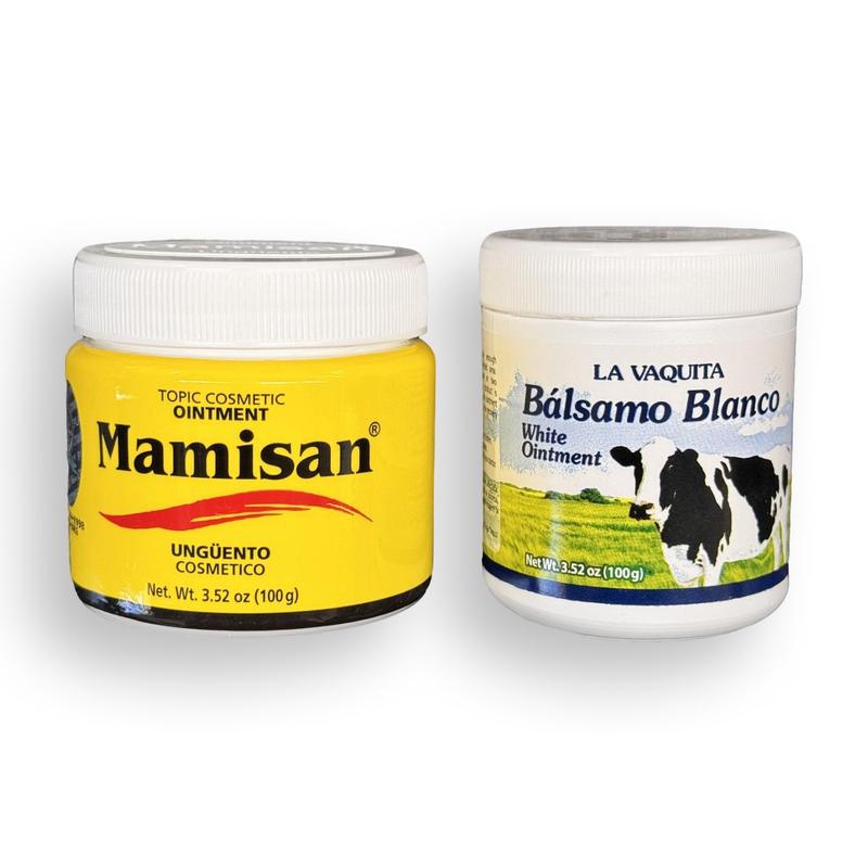 Mamisan Ointment (Topic Cosmetic) Net Wt. 3.52 Oz (100g), La Vaquita Balsamo Blanco (White Ointment) Net Wt. 3.52 oz (100g) Perfect Bundle