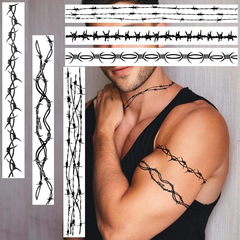 Barbed Wire Temporary Tattoo Sticker, 9 Counts Realistic Black Barb Wire Fake Tattoo Sticker, Body Art Decoration for Women & Men