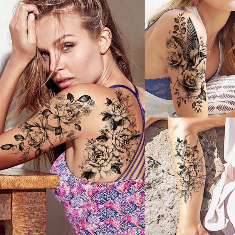 Tiger & Flower & Skull Pattern Temporary Tattoo Sticker, 67pcs Waterproof Fake Tattoo Decals, DIY Body Art Sticker for Women & Men