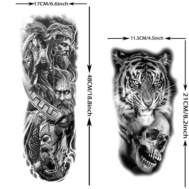 Punk Style Extra Large Full Arm Temporary Tattoos, Waterproof Fake Tattoo Sticker, Body Art Decoration for Men & Women, Fake Tattoos Custom, Real Looking Temporary Tattoo