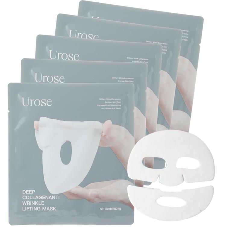 Urose-Collagen Face Mask - Hydrating Overnight Collagen Face Mask Deep Collagen Anti Wrinkle Lifting Mask - Pure Collagen Films for Improve Elasticity Firming And Moisturizing (5 pcs 1 Box) Skincare Skin Repair Comfort Moisturize