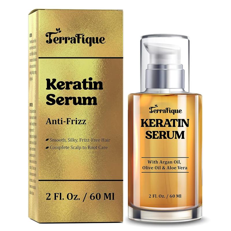 Terrafique Keratin Hair Serum 2 fl oz   60 ml - Repairing Anti Frizz Hair Serum, Hair Smoothing Serum with Argan Oil & Olive