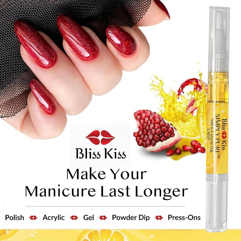 Bliss Kiss | 1 Crisp Fragrance | Nail Oil Cuticle Pen w Vitamin E & Jojoba⏤Nail Strengthener Nail Growth Serum for Brittle Peeling Breaking Thin Nails