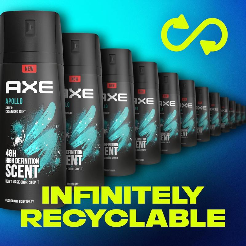 AXE Apollo Body Spray Deodorant for Long-Lasting Odor Protection, Sage & Cedarwood Deodorant for Men Formulated without Aluminum 4 Ounce (Pack of 4) Unilever