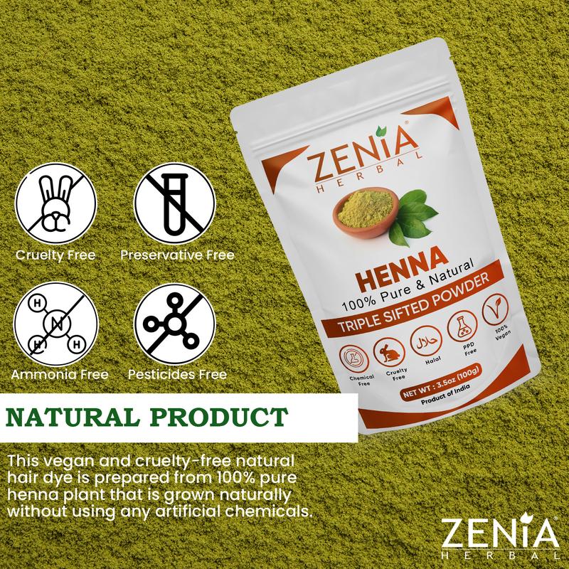 100g Zenia Pure Henna Powder Natural Hair Color   Hair Dye