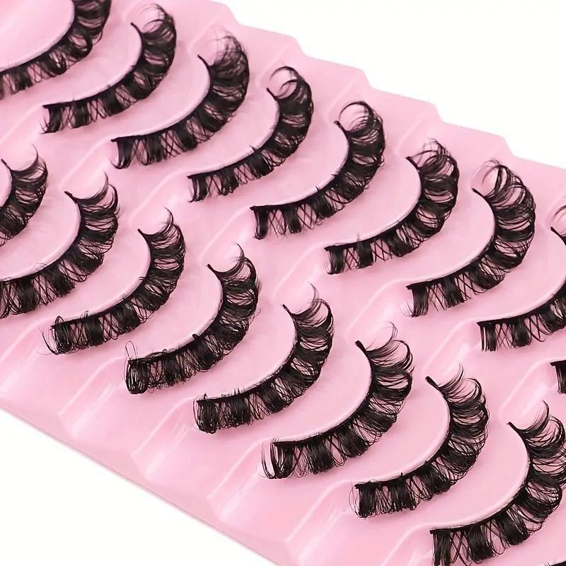 Fluffy False Eyelashes, 10 Pairs Natural D Curling Eye Makeup Strip Lashes, Full Volume Faux Eyelashes for Lashes Extensions, Lash Clusters Kit, Eyelash Extensions, Christmas Makeup Products