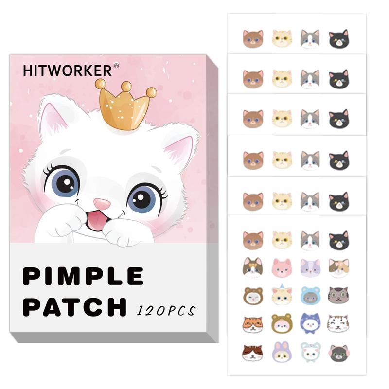 Cute Cat Pattern Pimple Patch, 120pcs box Natural Hydrocolloid Acne Care Patch, Fragrance-free, Alcohol-free, Gentle and Effective Facial Care for All Skin Types