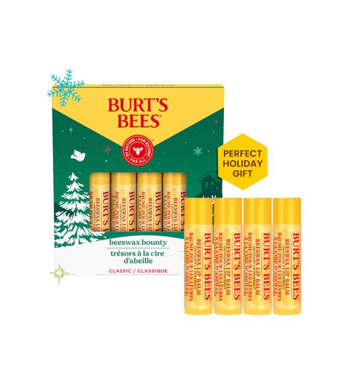 Burt's Bees Christmas Gifts, 4 Lip Balm Stocking Stuffers Products, Assorted Mix Set Skincare Beeswax