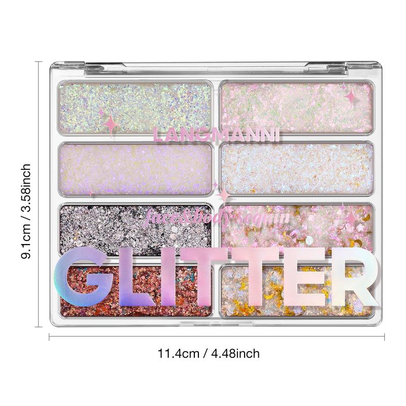 8 Color Body Glitter Palette, 2 Boxes Multi Purpose Makeup Festival Shiny Gel Sequins Palette, Shimmering Facial Makeup Products for Music Party