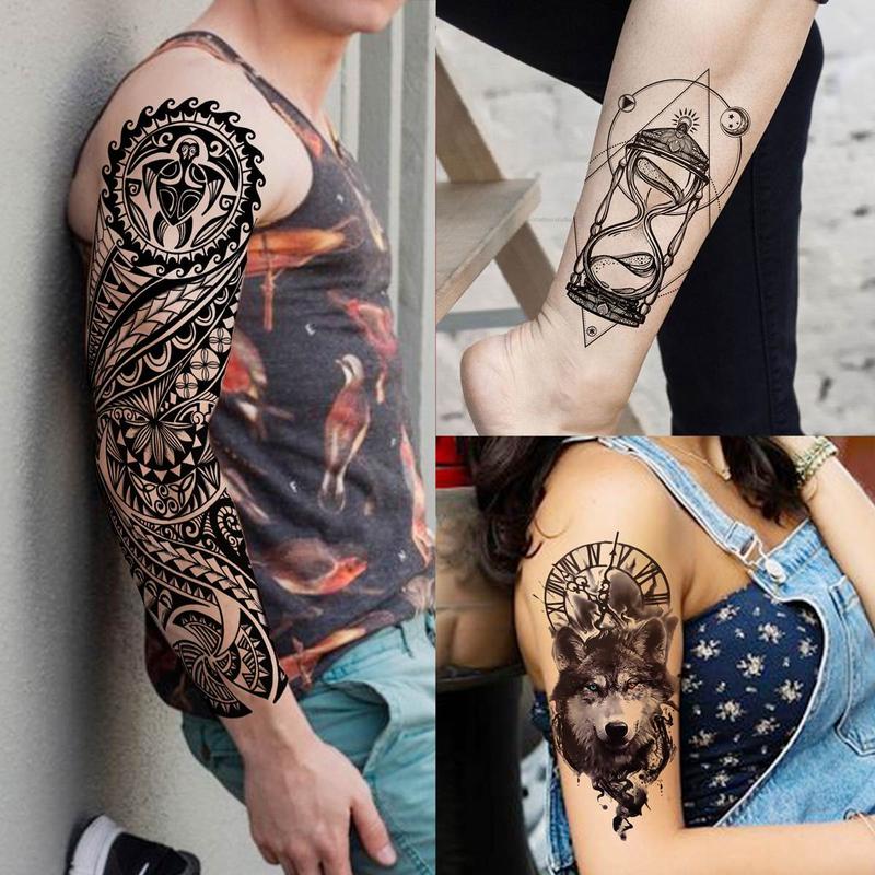 Punk Style Extra Large Full Arm Temporary Tattoos, Waterproof Fake Tattoo Sticker, Body Art Decoration for Men & Women, Fake Tattoos Custom, Real Looking Temporary Tattoo