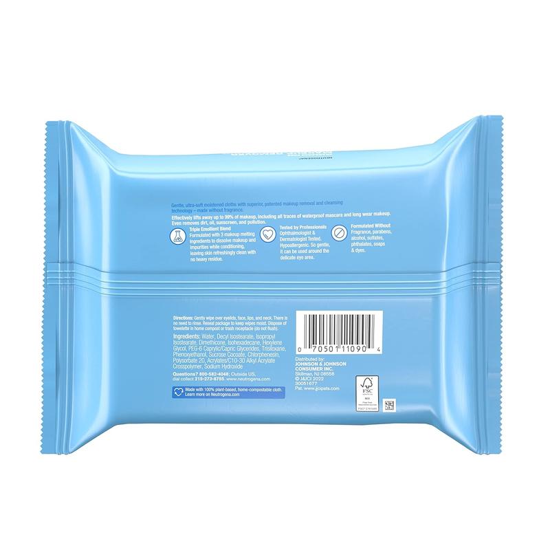 Neutrogena Cleansing Fragrance Free Makeup Remover Face Wipes, Cleansing Facial Towelettes for Waterproof Makeup, Alcohol-Free, Unscented Gentle Daily