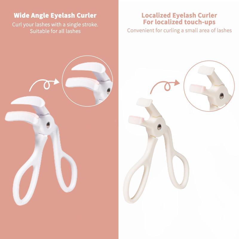 Wide Angle Eyelash Curlers, 2pcs set Portable Convenient Eyelash Curler & 2 Replacement Heads, Professional Eyelash Makeup Tools for Women