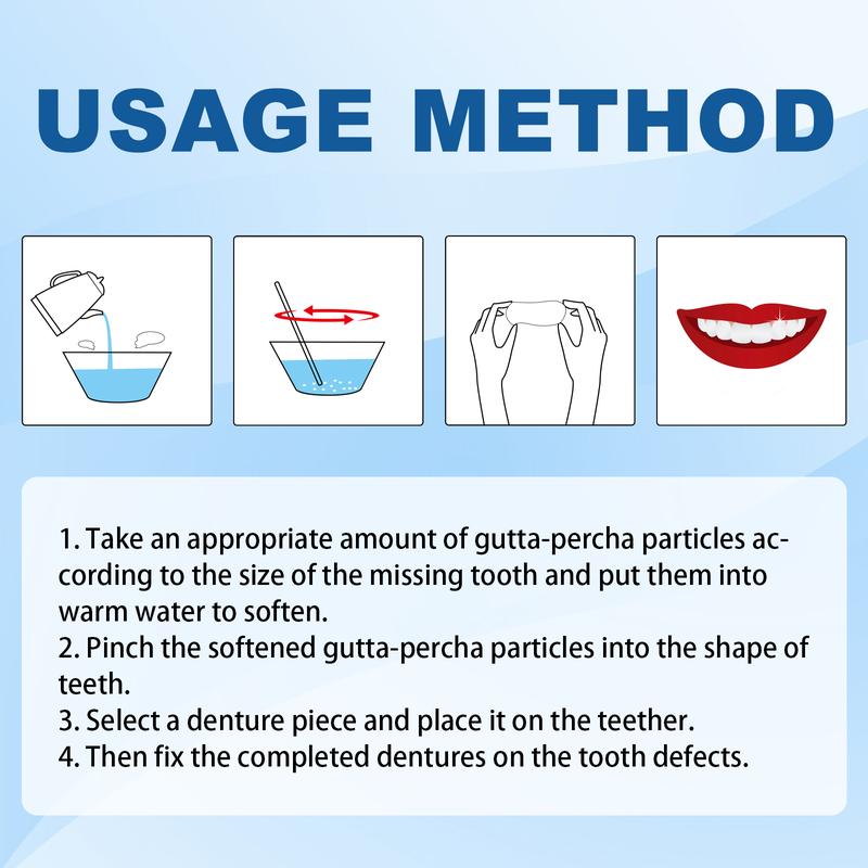 Dental Repair Denture Repair Beads,Tweezers,Dental Pick,Dental Tools for Fixing Filling Missing Broken Tooth Moldable Fake Teeth