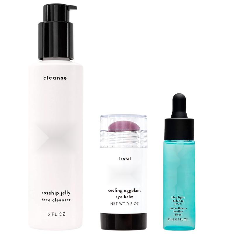 Daily Skincare 3-Piece Kit | Rose Jelly Cleanser, Cooling Eggplant Eye Cream, and Blue Light Defense Serum Set