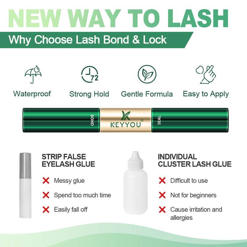 KEYYOU Waterproof Lash Bond & Seal 10ml with Mascara Brush- Eyelash Adhesive for Long-Lasting Makeup - Eyelashes