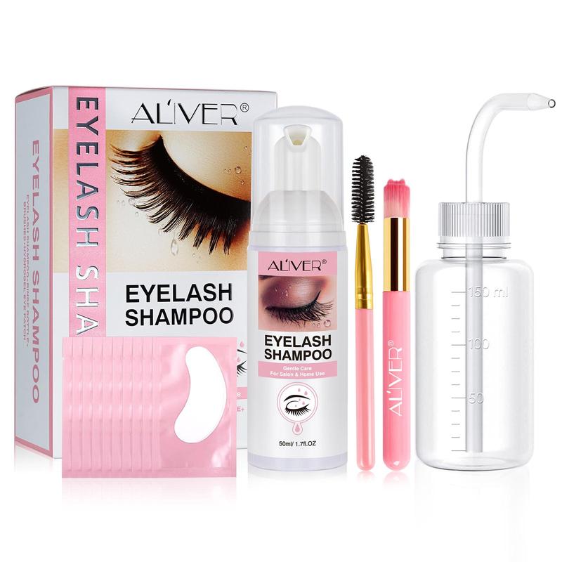 Eyelash Shampoo Foam Set, 1 Set Foam Lash Cleanser & Rinse Bottle & Eyelash Brush & Cleansing Brush & Eyelash Gel Pads, Gentle Eye Makeup Remover for Women