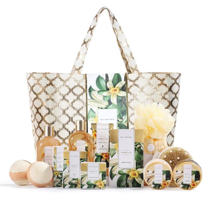 Vanilla Fashion Bath Set Tote Home Spa Gift Set Mother's Day Gift Bath and Body Care Sets, Self Care Bundles, Bubble Skincare, Valentine Christmas Hygiene Kit for Girls