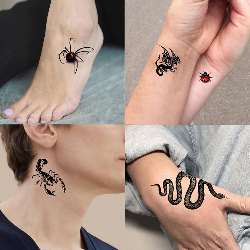 Spider Web & Snake & Scorpion & Dragon Pattern Temporary Tattoo Sticker, 15pcs set Realistic Fake Tattoo Sticker for Party, Long Lasting 3D Fake Tattoo Sticker