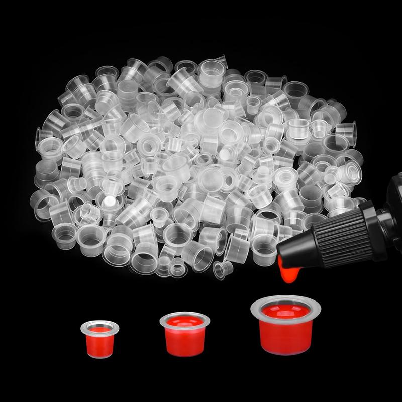 Tattoo Ink Caps, ATOMUS 300pcs Mixed Tattoo Ink Cups Small Medium Plastic Tattoo Microblading Pigment Ink Cups Holder Cosmetics