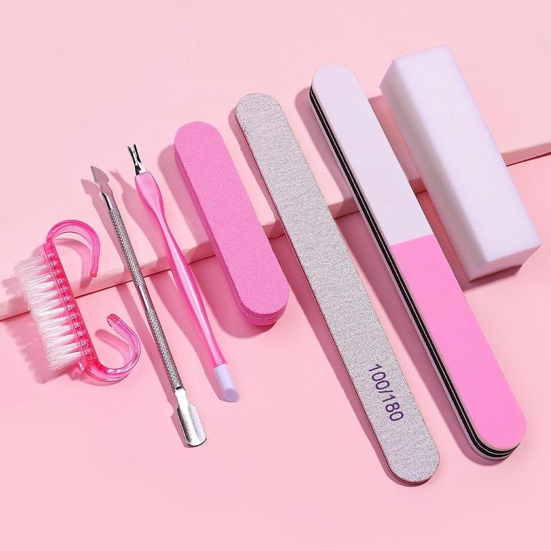 7pcs Nail Cleaning Kit with Nail Files Nail Brushes, Portable Manicure Kit Pedicure Kit, Nail Polishing, Nail Care & Nail Art