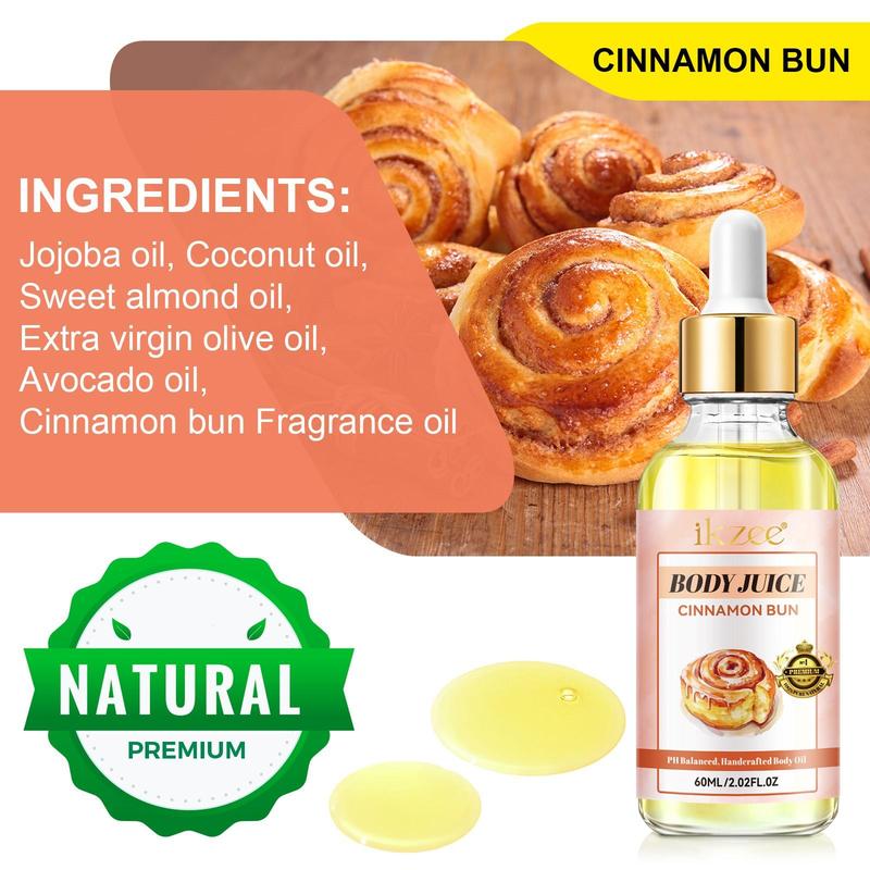 Cinnamon Bun Body Juice Oil, 2 Counts Handcrafted Body Oil, Handmade Body Care Oil, Fragrance Oil, Embrace Your Essence