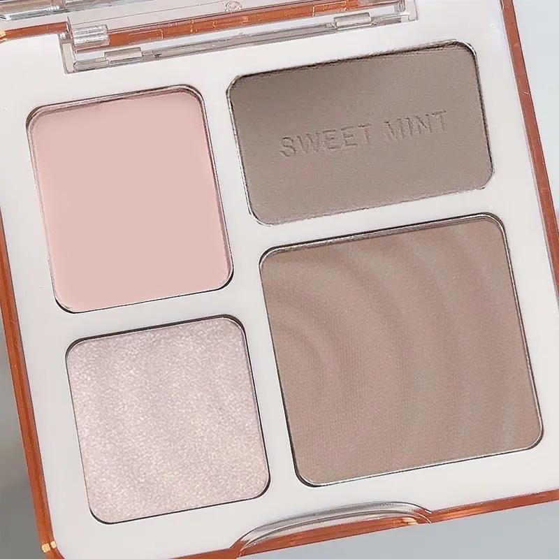 1 Count SWEET MINT 4 Color Bronzer Powder Palette, Grooming Contour Shadow Highlighter and Bronzer Palette, Multifunctional Portable Facial Makeup Products For Girls and Ladies