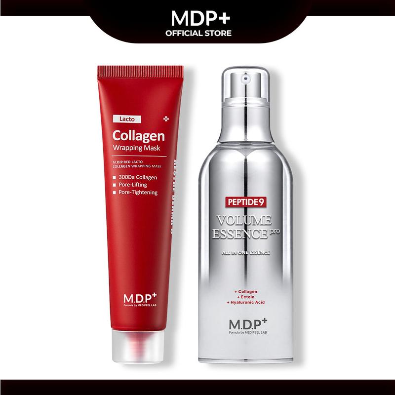 [MDP+ Official Shop] Korean Glass Skin Set (Red Lacto Collagen Wrapping Mask +Peptide 9 All in One Essence Pro)