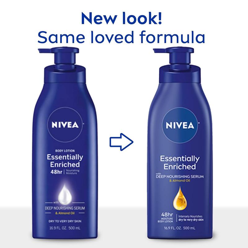 NIVEA Essentially Enriched Body Lotion for Dry Skin, Pack of 2, 16.9 Fl Oz Pump Bottles (2 pack) Body Care Moisture Serum Daily