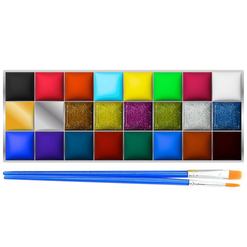 , 24 Color  and   Palette - Professional, Washable,  Makeup Palette,  painting kit with brush,  Glitter - Ideal for Party, Carnival, Halloween FX Art