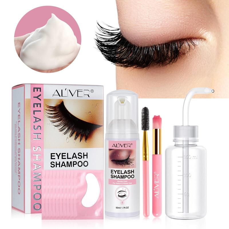 Eyelash Shampoo Foam Set, 1 Set Foam Lash Cleanser & Rinse Bottle & Eyelash Brush & Cleansing Brush & Eyelash Gel Pads, Gentle Eye Makeup Remover for Women