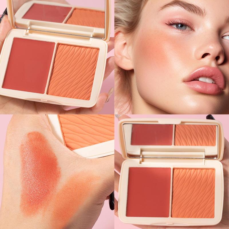 2 in 1 Blush Palette, Long Lasting Lightweight Powder Blush, Cheeks Contour Blush Pressed Powder, Natural Look Blush for Daily Makeup