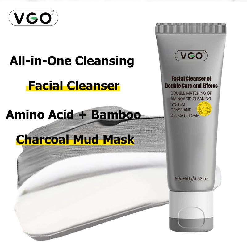 VGO Facial Cleanser of Double Care and Effets 50g All types of skins Cleanse and moisturize-A Cleansing Skincare Gentle Charcoal Daily Foam