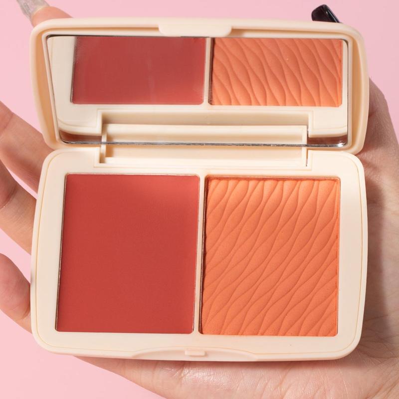 2 in 1 Blush Palette, Long Lasting Lightweight Powder Blush, Cheeks Contour Blush Pressed Powder, Natural Look Blush for Daily Makeup