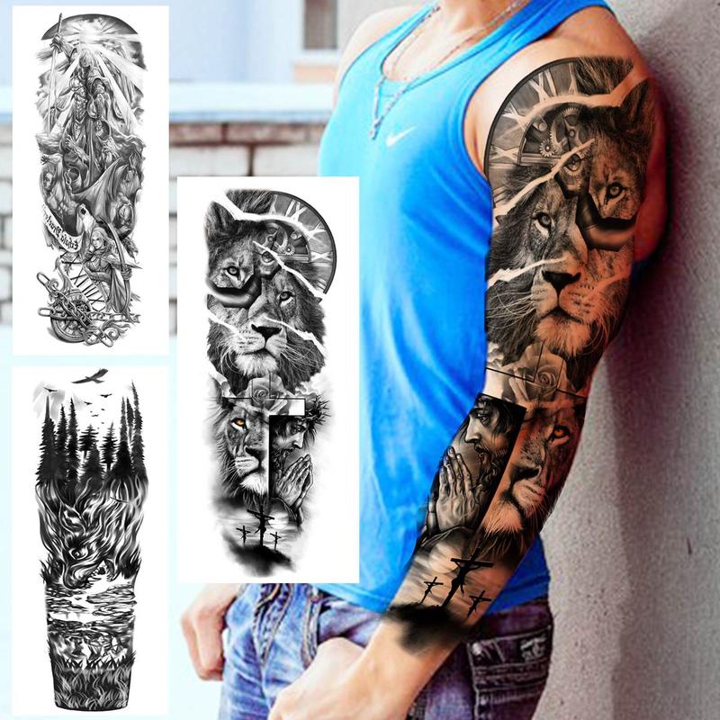 Punk Style Extra Large Full Arm Temporary Tattoos, Waterproof Fake Tattoo Sticker, Body Art Decoration for Men & Women, Fake Tattoos Custom, Real Looking Temporary Tattoo