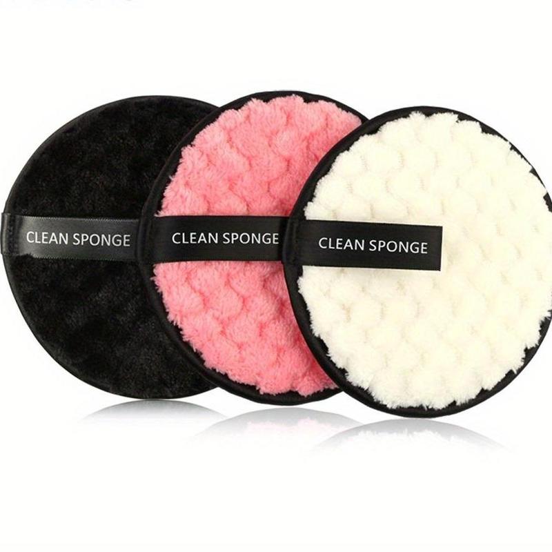 3pcs Reusable Makeup Remover Pad, Dual Sided Round Soft Facial Cleaning Puff, Washable Make Up Removing Tools