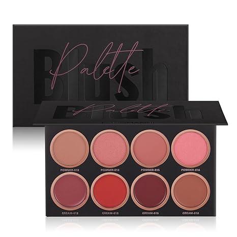 8 Colors Blush Palette, 4 Powder + 4 Cream Blush Palette, Contour and Highlight Blush Palette, Natural Nude Makeup Brighten Skin Tone Portable Makeup Blush, Professional Facial Makeup Blush