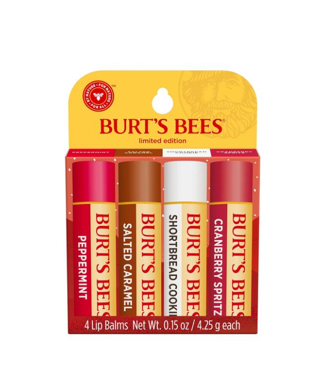 Burt's Bees Christmas Gifts, 4 Lip Balm Stocking Stuffers Products, Assorted Mix Set Skincare Beeswax