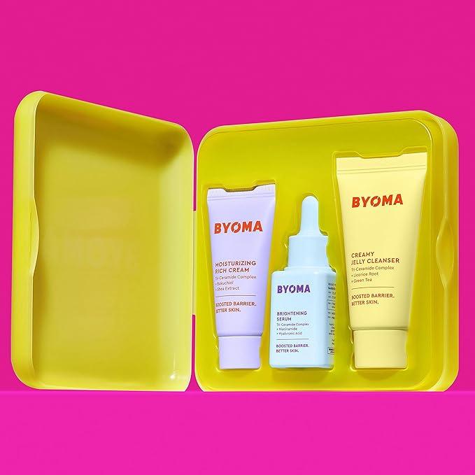 BYOMA So Bright Set - Barrier Repair Skincare Set for Brighter Skin - Creamy Jelly Cleanser, Brightening Face Serum & Ceramide Face Moisturizer - Alcohol Free Skin Care - 30ml, 15ml, 15ml Skin Repair