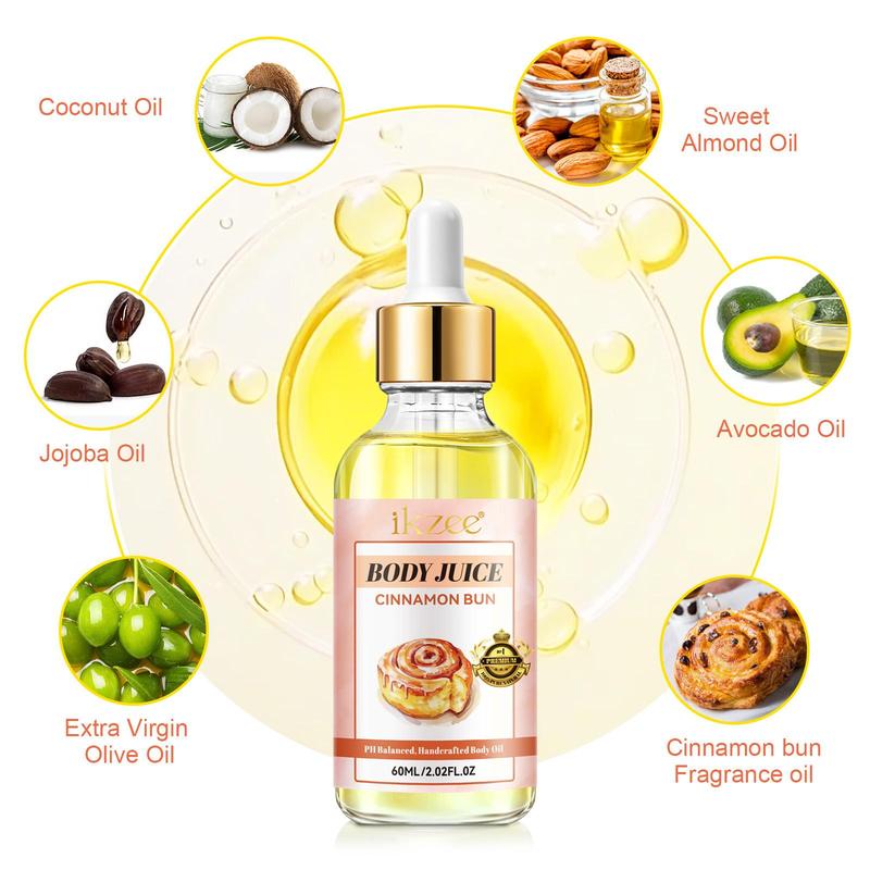 Cinnamon Bun Body Juice Oil, 2 Counts Handcrafted Body Oil, Handmade Body Care Oil, Fragrance Oil, Embrace Your Essence