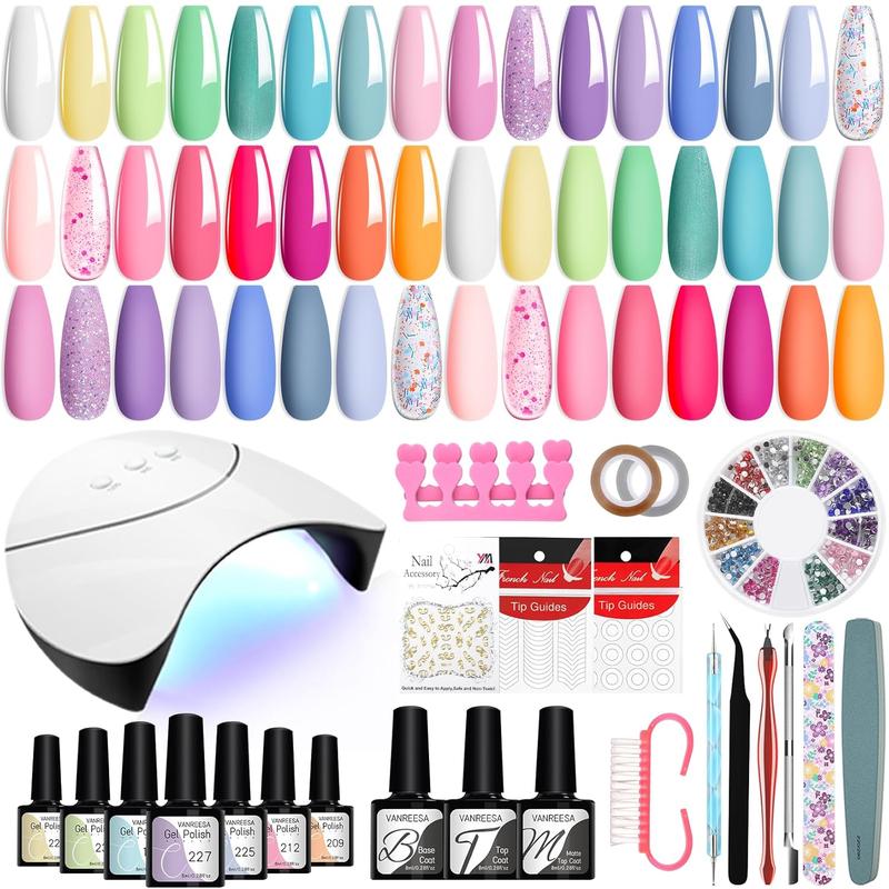 42 Pcs Gel Nail Polish Kit with U V Light 24 Popular Colors Gel Nail Polish Set Green Blue Purple Pink Orange Complete Gel Nail Kit with Manicure Tools Gifts for Women DIY at Home