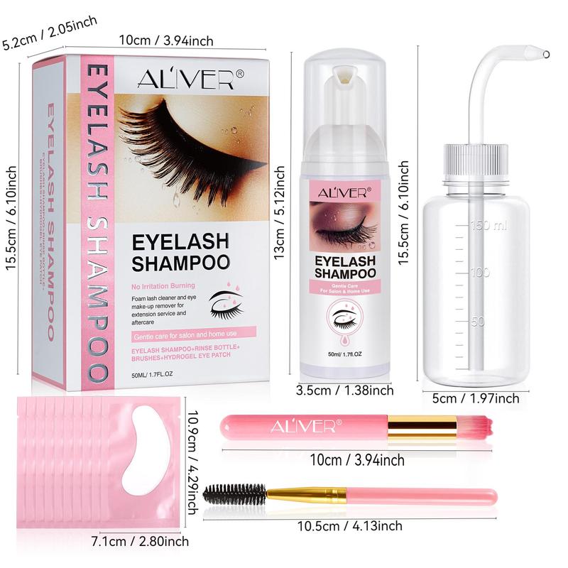 Eyelash Shampoo Foam Set, 1 Set Foam Lash Cleanser & Rinse Bottle & Eyelash Brush & Cleansing Brush & Eyelash Gel Pads, Gentle Eye Makeup Remover for Women