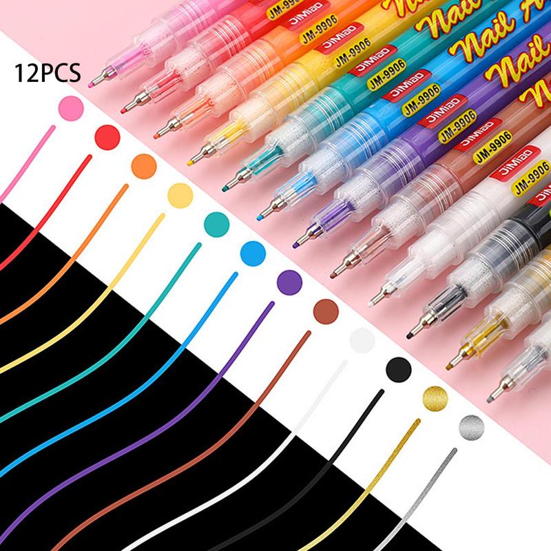 Nail Art Pen Set, 12pcs set Colorful Nail Art Drawing Pen, Portable Multi-purpose Nail Art Design Painting Pen, Diy Nail Art Supplies, Diy Painting Pen, Art Supplies